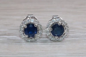 2Ct Round Lab-Created Sapphire 14K White Gold Plated Women's Halo Stud Earring - Picture 1 of 5