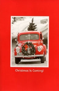 Merry Christmas Antique Red Truck Bringing Home Tree Greeting Cards - Set of 7 - Picture 1 of 3