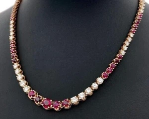 30 Ct Round Cut Simulated Ruby Gorgeous Link Tennis Necklace 925 Yellow Sterling - Picture 1 of 5