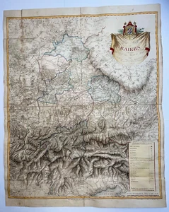 GERMANY BAVARIA POST KARTE 1810 A. VON COULON VERY LARGE ANTIQUE ENGRAVED MAP - Picture 1 of 12