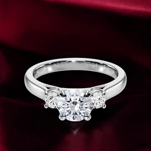 Anillo de compromiso para mujer 0,50 quilates diamante semi montaje corte redondo montura platino 950 - Imagen 1 de 10