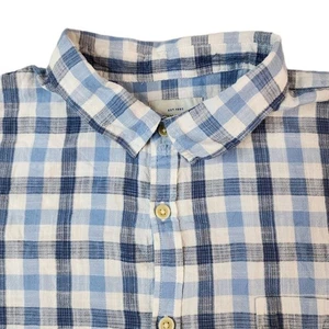 Lucky Brand Shirt Mens XXL 2XL Blue White Plaid Short Sleeve Button Up Cotton - Picture 1 of 11