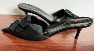 Kate Spade Black Leather Bow Pointed Kitten Heels Shoes Size 6.5 Pumps Italy - Picture 1 of 7