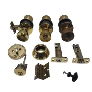 Schlage Door Knobs Lot Push Button, Key & Turn Lock Metal Hardware Gold Tone - Picture 1 of 15
