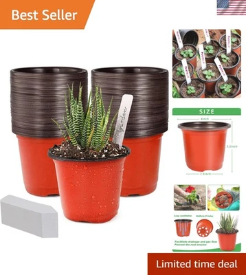 Plastic Nursery Pots - 4 inch, 100 pcs with Labels, Durable and Reusable - Image 1 of 4