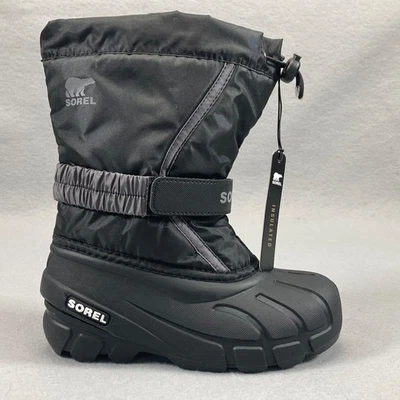 Sorel Flurry Invierno Botas de Nieve Niños 13 Negro/Gris Ciudad Forro Aislado Foto 1 de 4