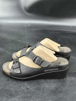 Mephisto Elka 黑色皮革楔形凉鞋女式 US 6 码 EU 36 滑鞋 — 第 1/4 张图片