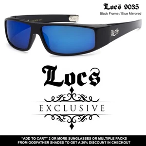 LOCS 9035 Black Blue Mirror Sunglasses | Gangster Cholo Colorize Mirrored Lenses - Picture 1 of 3