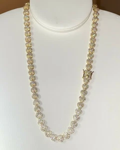 Men's Heart Shape Tennis Chain 9mm Ice Out 14k Gold Finish CZ VVS Iced Choker - Picture 1 of 8
