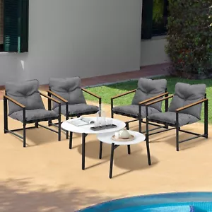 Livsip 6PC Outdoor Patio Furniture Set Round White Marble Table Sets - Picture 1 of 10