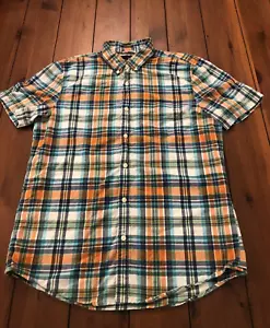 American Eagle Outfitters blu arancione multi plaid con bottoni manica corta media - Foto 1 di 13