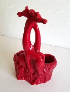 VINTAGE MADDUX CALIFORNIA USA POTTERY 2 GIRAFFE PLANTER RED MCM - Picture 1 of 19