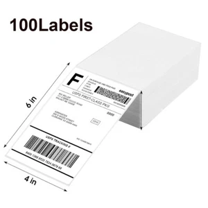100 etiquetas térmicas directas plegables con ventilador de 4" x 6" pegatinas de envío perforadas - Imagen 1 de 6