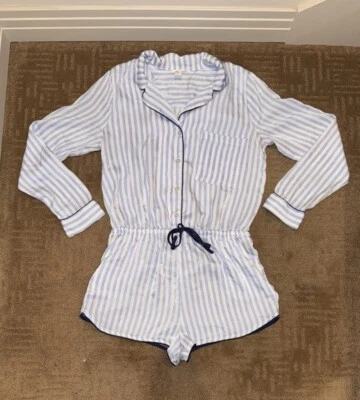 FOREVER 21 Bebé Azul/Blanco Rayas SATINADO Una Pieza PJ (?) ROMPER ~ Talla MEDIANA Foto 1 de 4