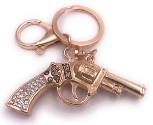Revolver Pistola IN Metallo Oro Portachiavi Ciondolo Borsa - Picture 1 of 1
