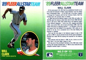 1989 Fleer - All Star Team Insert #3 Will Clark