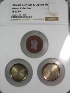 1806 Great Britain Proof 1/2 Penny And Silver Capsule NGC PF 63 BN - Picture 1 of 3