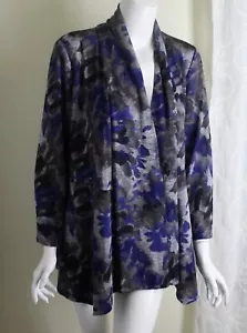 Kasper Sz XL BLUE BLACK Floral Artful Liquid Knit Chic Floral Open Jacket Topper - Picture 1 of 6