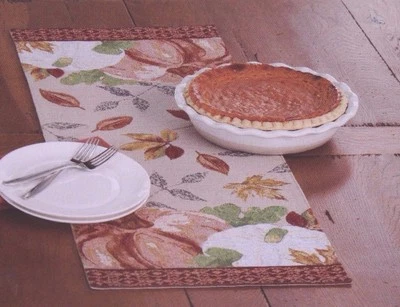 Harvest Season Pumpkin Tapestry Table Runner 36" Length Fall Thanksgiving NEW - Image 1 of 2