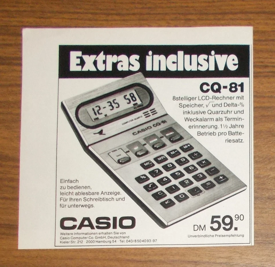 Seltene Werbung vintage CASIO CQ-81 Taschenrechner - Extras inclusive 1978 - Image 1 of 1