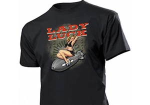 Shirt Lady Luck Riding Bomb US Army Pin-Up Rockabilly Vintage Biker USA Nose Art - Picture 1 of 1
