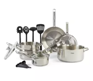 T-fal Cook & Strain Stainless Steel Cookware Set, 14 piece Set - Picture 1 of 5
