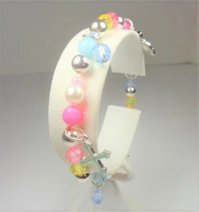 GIRLS RAINBOW COLORS OF BEADS RELIGIOUS HOLY PRAYER STRETCH BRACELET - Picture 1 of 6
