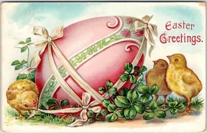 Giant Decorated Easter Egg with Chicks Greetings Vintage Postcard Posted - Bild 1 von 2