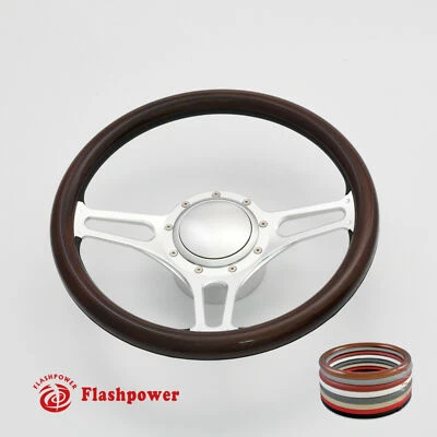 14" Billet Aluminum 9 Hole Steering Wheel Kit w/ Horn Button & Adapter - Image 1 of 4