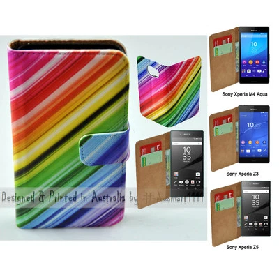 Funda tipo billetera con impresión de tema de rayas de colores para teléfono móvil Sony Xperia Series Foto 1 de 3