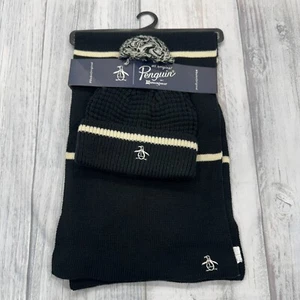 Neu mit Etikett Original Pinguin Schal und Beanie Strick Wintermütze Set schwarz Bommel Herren - Bild 1 von 6