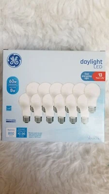 GE LED A19 Light Bulb E26 Medium Base Daylight 8W (60W Equiv), 12-Pack Dimmable - Image 1 of 3