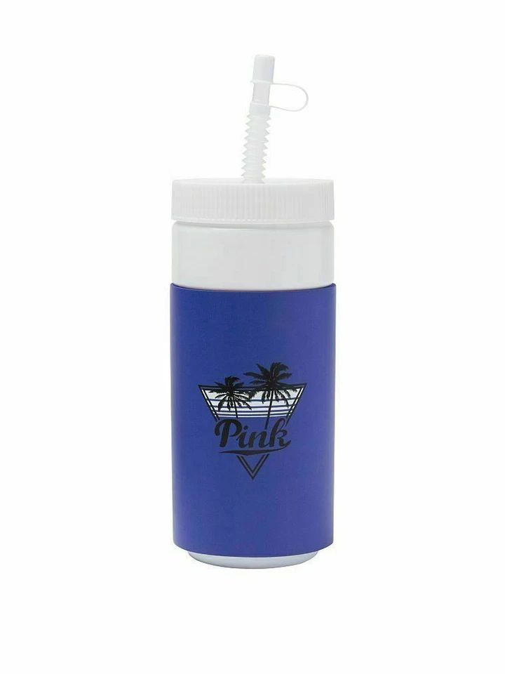 Victoria's Secret Pink Water Bottle 32oz Blue Flexible Straw Insulated NEW - Image 1 of 1