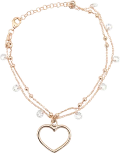 BRACCIALE CUORE E PERLE DI ZIRCONI ARGENTO 925 ROSé ANALLERGICO GIOIELLI ARVI - Foto 1 di 1