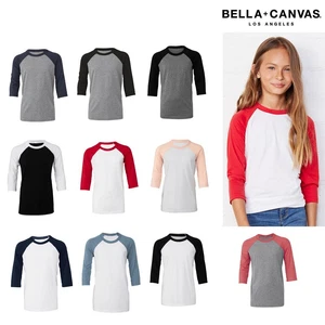 Bella + Canvas Youth 3/4 Sleeve Baseball T-shirt 3200Y - Unisex Crew Neck Tee