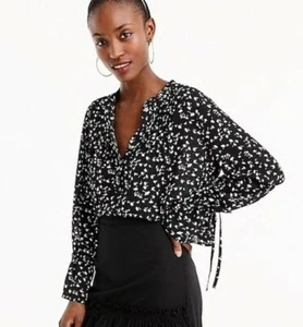 J Crew Tie Sleeve With Pintucks Daisy Black Blouse Sz XXSP - Picture 1 of 12