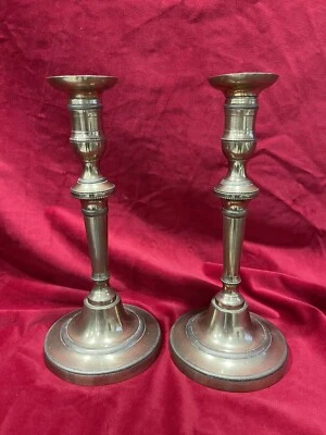 Paire de Bougeoir Bronze Ancien XVIIIeme Chandelier Haute Époque Empire Flambeau - Photo 1/4