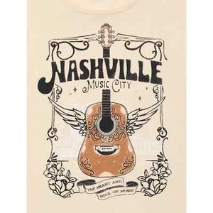 NEW Wonder Nation Girls Nashville Guitar Graphic Tee Cream Cropped XXL 18 - Picture 1 of 3