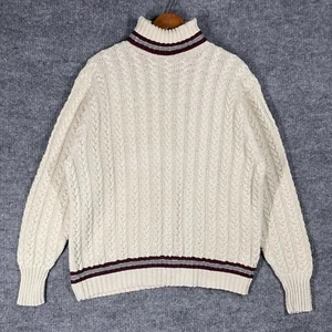 VINTAGE 90s Polo Ralph Lauren Cable Knit Turtleneck Sweater Men Large Fits Small - Picture 1 of 17