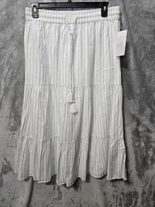NWT New Direction Women's XL Skirt White Blue Stripe Elastic Waist Boho Beachy  - Picture 1 of 8
