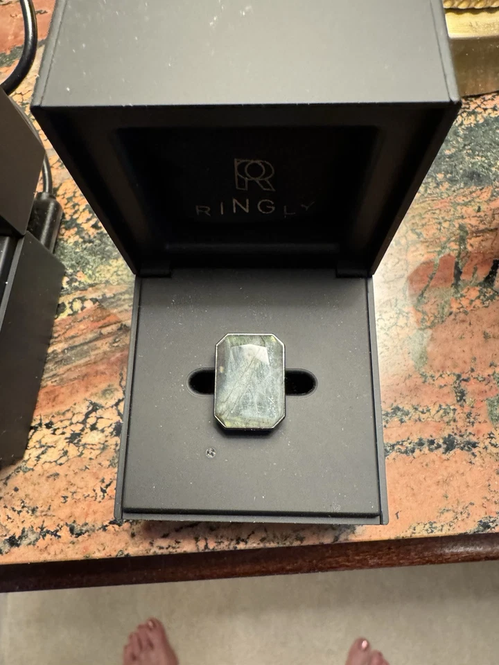 RINGLY Labradorite Stone Ring Silver Tone Band Size 7 - Image 1 of 1