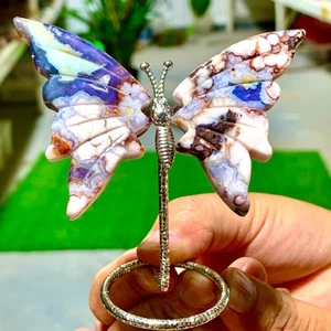 Agata fiori di ciliegio blu naturale 50 g esemplare ali di farfalla intagliate a mano - Foto 1 di 13