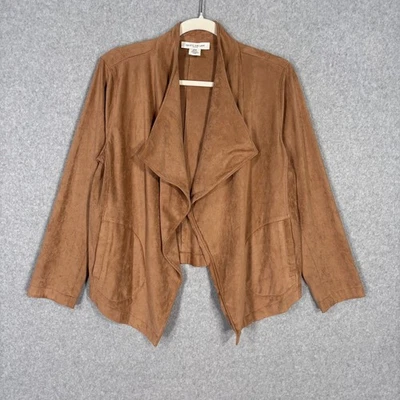 Chaqueta Moto Imitación Gamuza 10P Bolsillos Elásticos Cortina Abierta Cascada Camel Boho Foto 1 de 4