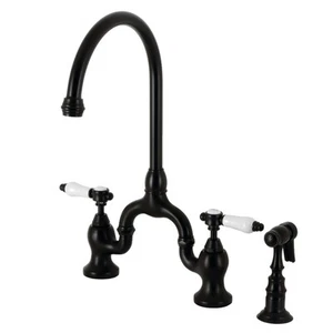 Kingston Brass KS779.BPLBS Bel-Air 1.8 GPM Bridge Kitchen Faucet - Black - Picture 1 of 6