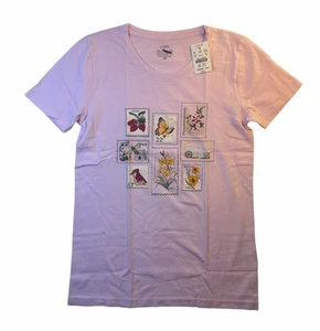 J.Crew Damen Collector Tee Stamps Graphic Tee Größe XS Pastell Rosa Freizeit Top - Bild 1 von 8