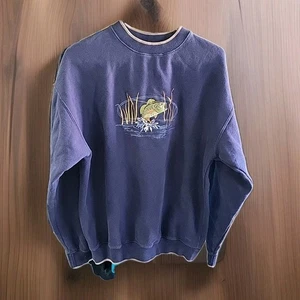 M & C Sports Large Crewneck Vtg EMBROIDERED Sweatshirt 44" Chest Fishing - Picture 1 of 9