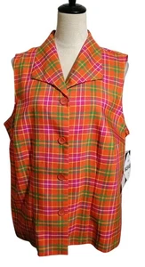 Sag Harbor Womens SZ 16W Orange Pink Green Sleeveless Button Up Blouse New/ Tags - Picture 1 of 14
