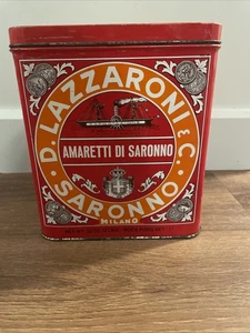 Vintage BIG 32 oz. Lata para galletas D. Lazzaroni & C. Amaretti Di Saronno Italia con tapa - Imagen 1 de 5