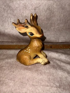 Vtg Japan Rubber Sitting Spotted Reindeer Blue Eyes 5.5” Christmas 50’s - Picture 1 of 7