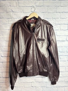 Vintage Members Only Jacket Mens 46 Large Red Oxblood Maroon Leather Bomber - Picture 1 of 15